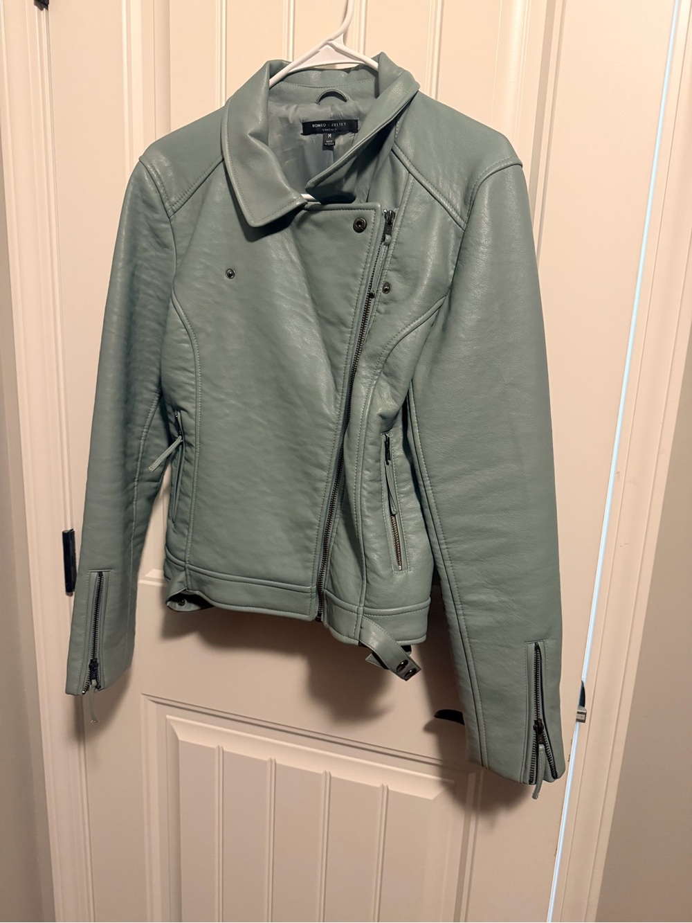 Romeo & Juliet Couture Mint/sage Green Leather Moto Jacket